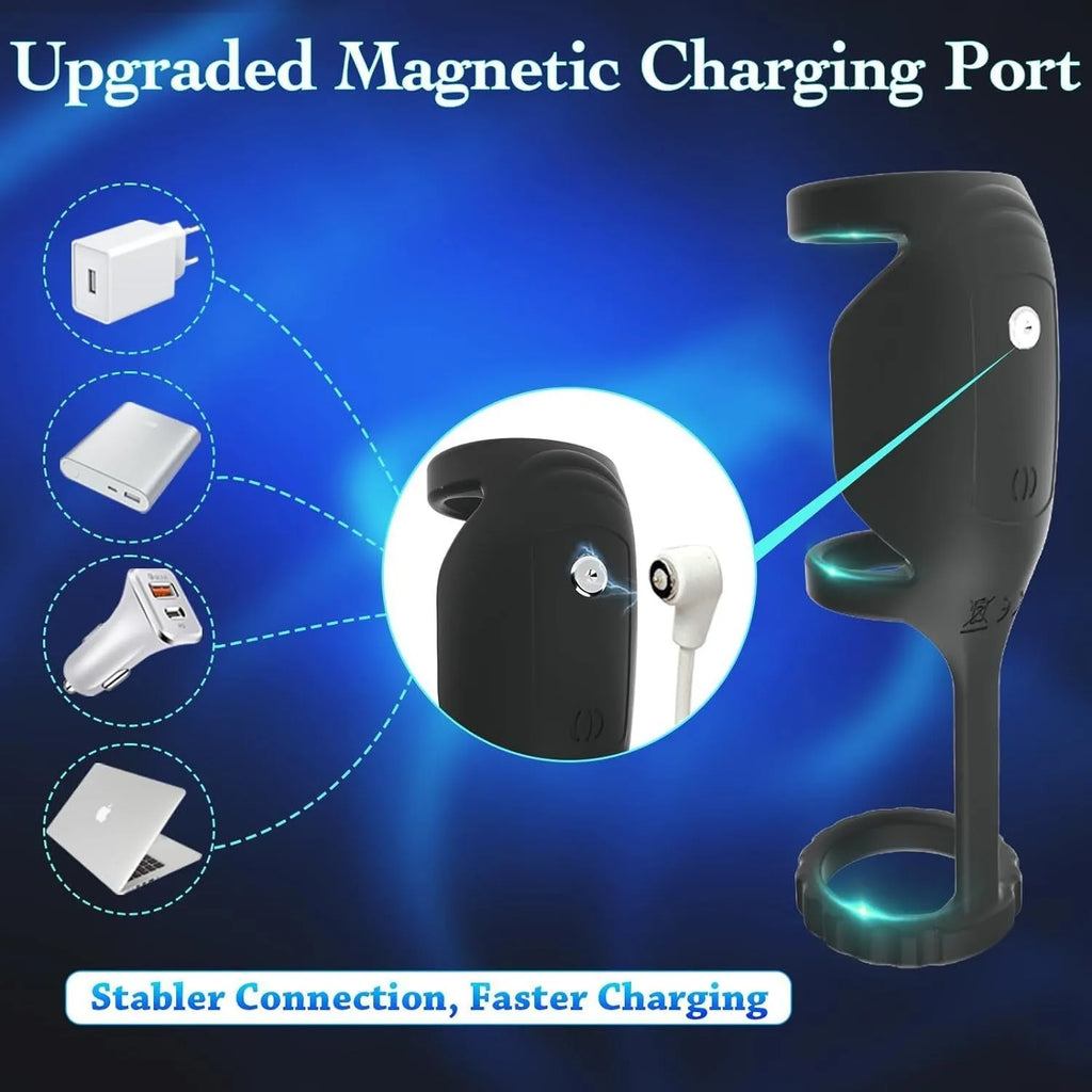 Godzilla rechargeable vibrator in black silicone with remote control and magnetic charging cable