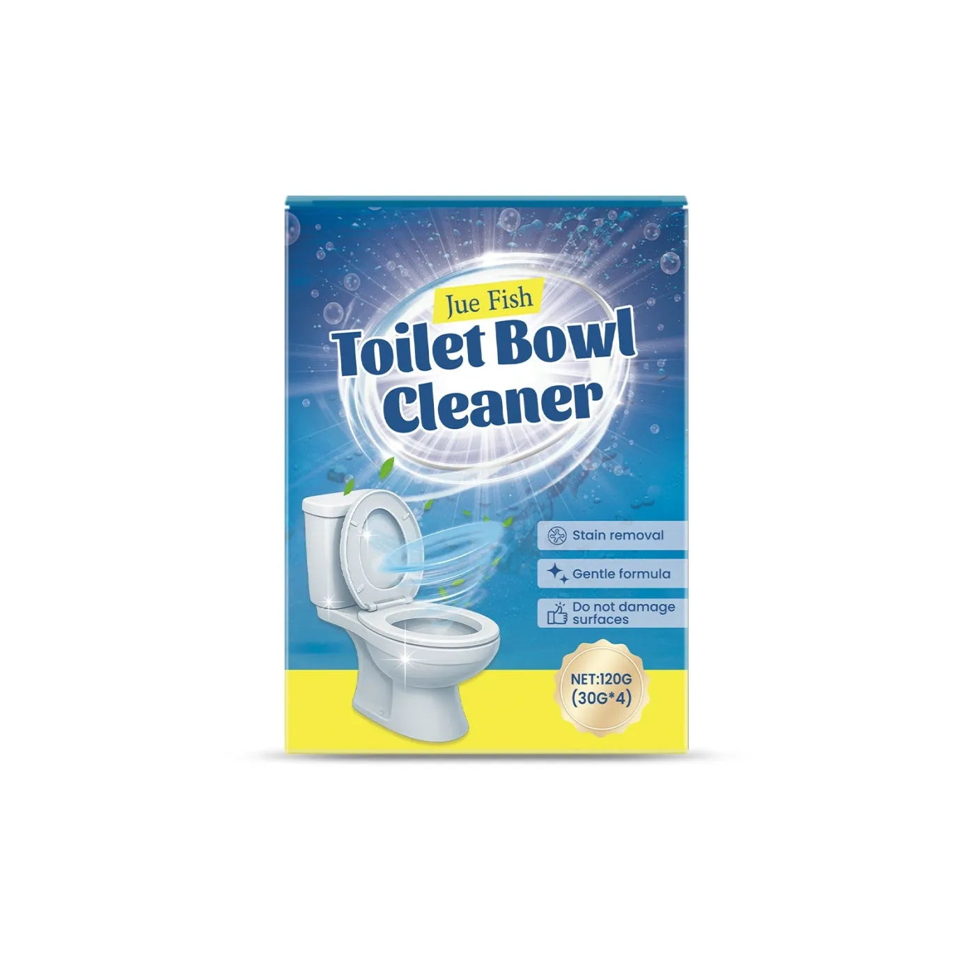 Toilet cleaning powder sachets for descaling and stain removal, 120g pack containing four 30g portions.