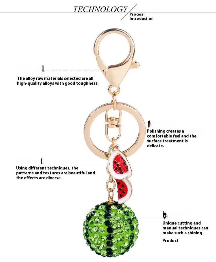 Green zinc alloy watermelon slice keychain on a metal ring