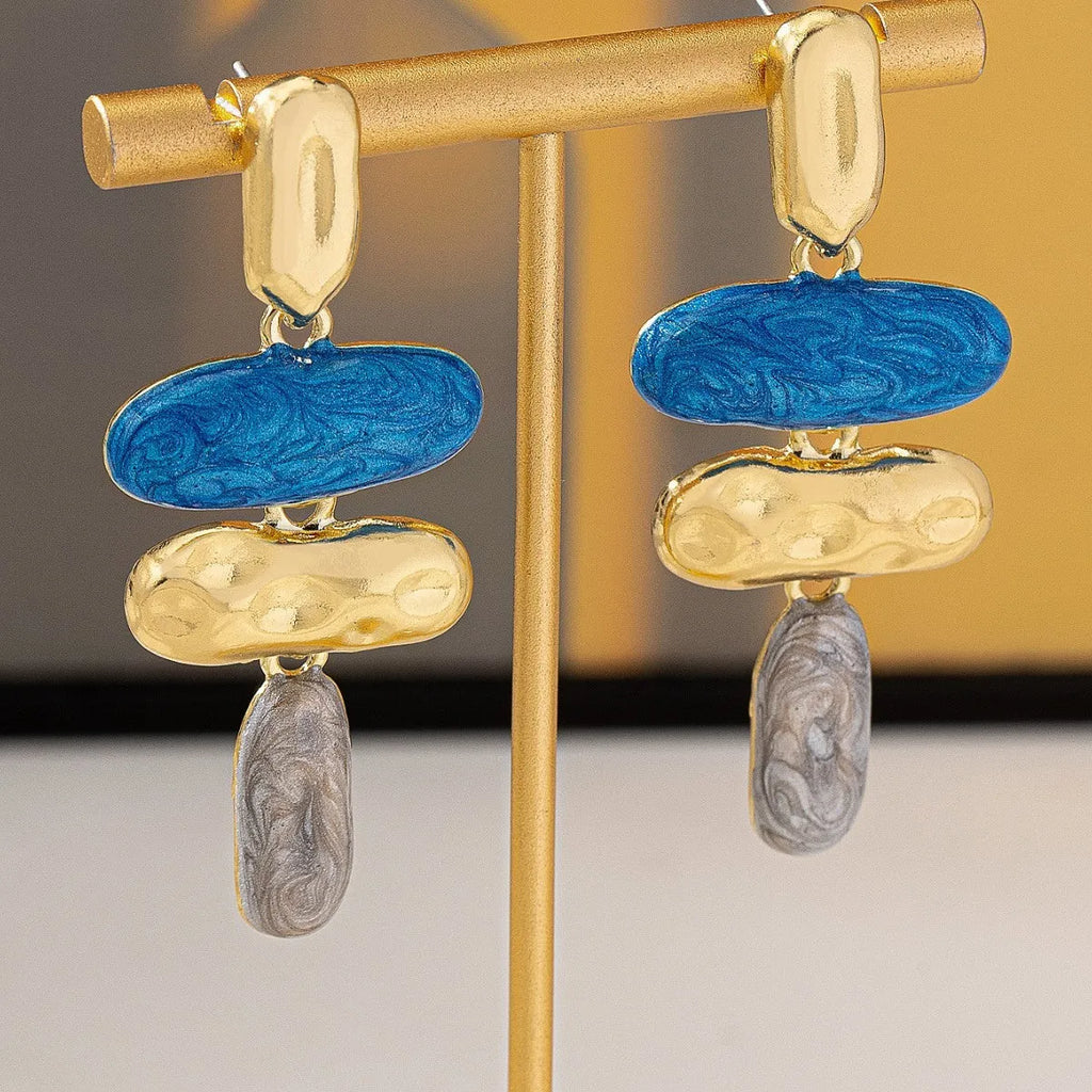 Geometric stud earrings with multicolor electroplated finish on zinc alloy