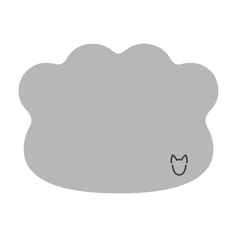 Ice Silk cooling mat for dogs in light grey with a dog head pattern, showing non-slip base.