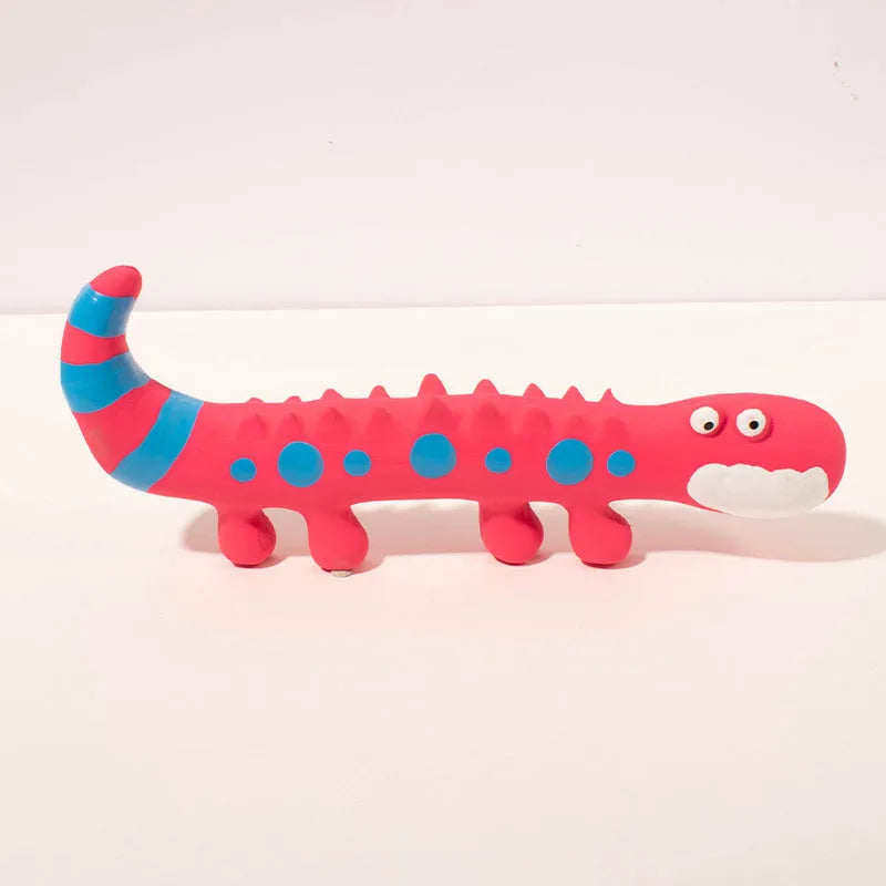Green lizard-shaped squeaky dog chew toy for aggressive chewers.
