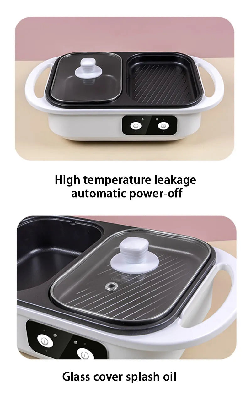 White and green dual-function electric caldron and frying oven appliance with mechanical controls