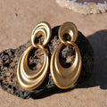 Quicksand-coloured double circle French retro earrings with U-shaped design on copper