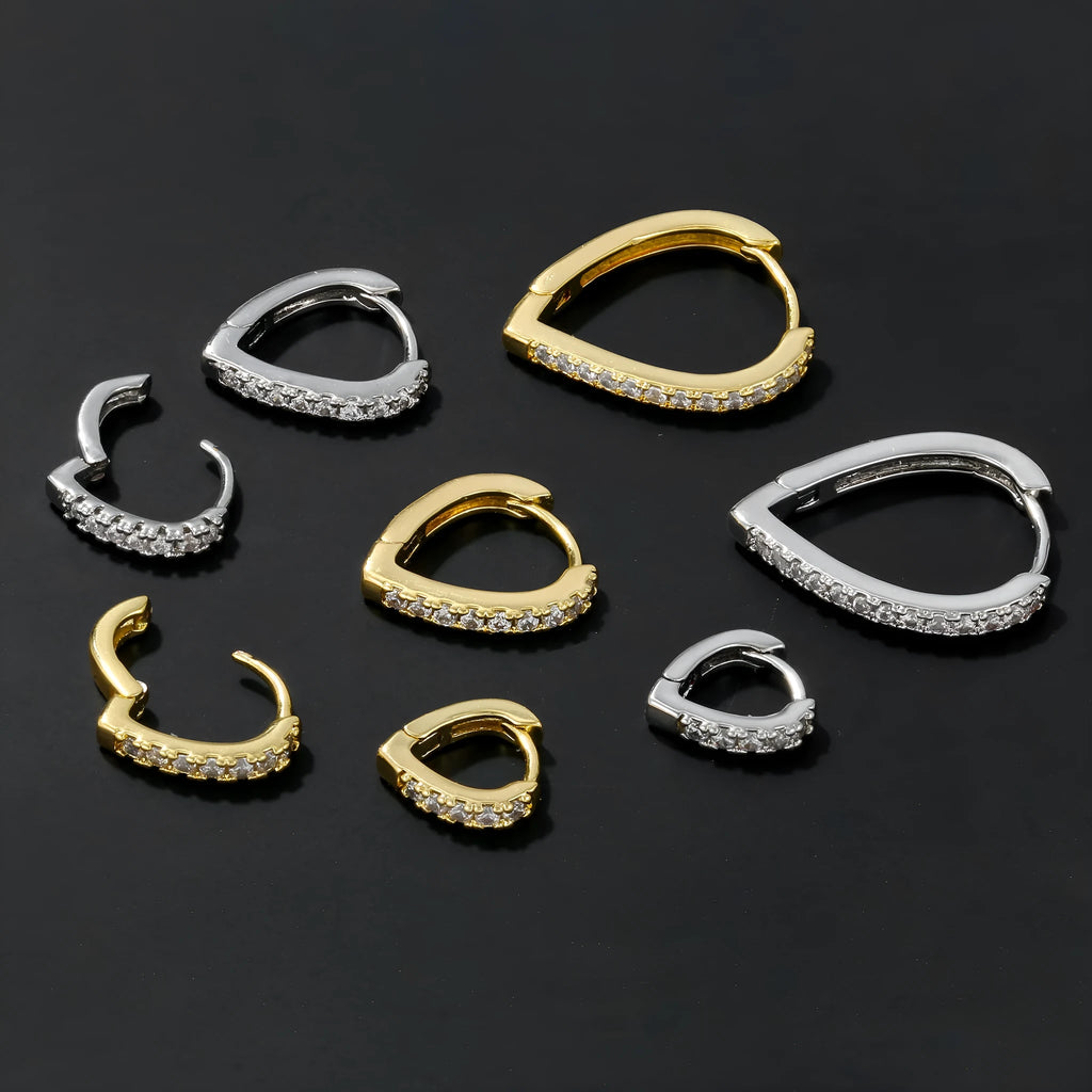 Geometric copper ear clip with love heart design in gold or white electroplated finish