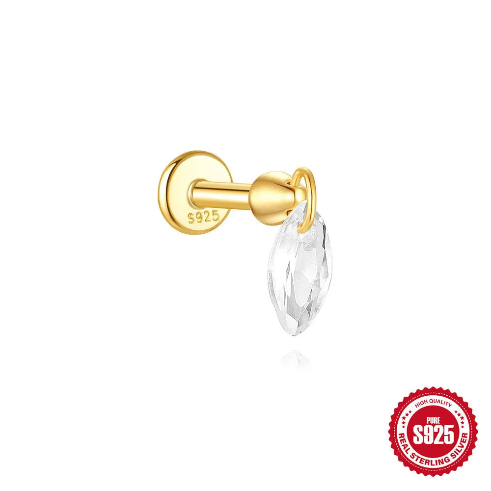 S925 sterling silver geometric kite earrings with rhinestones and chain tassel in gold tone