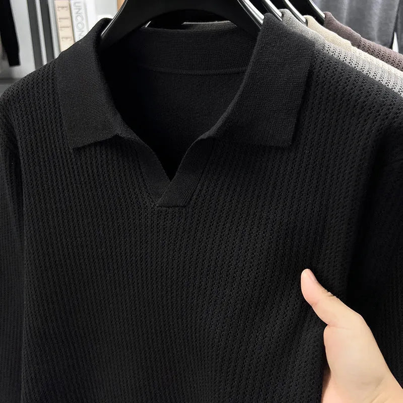 Men's loose fit pullover sweater in green colour shown on model for autumn casual wear