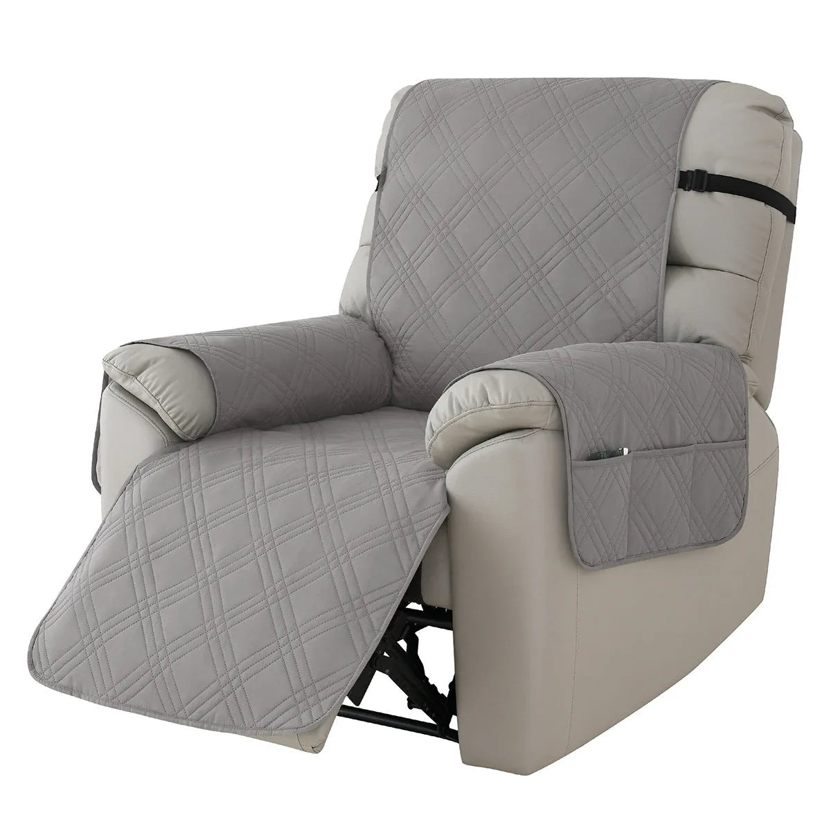Quilted waterproof sofa cover for Chivas massage chair in burgundy colour with three-line stitching pattern