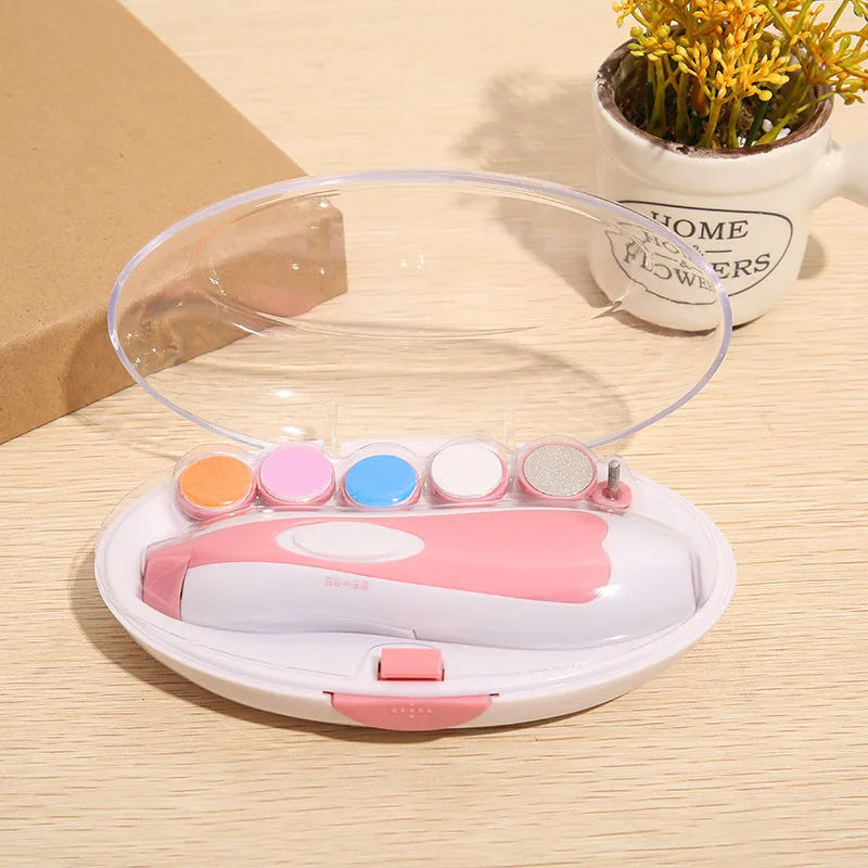 Ultra-quiet baby electric nail polisher manicure kit with night light in assorted colours.