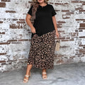 Black leopard print maxi dress for women, plus size 1XL to 5XL, short sleeves, loose fit