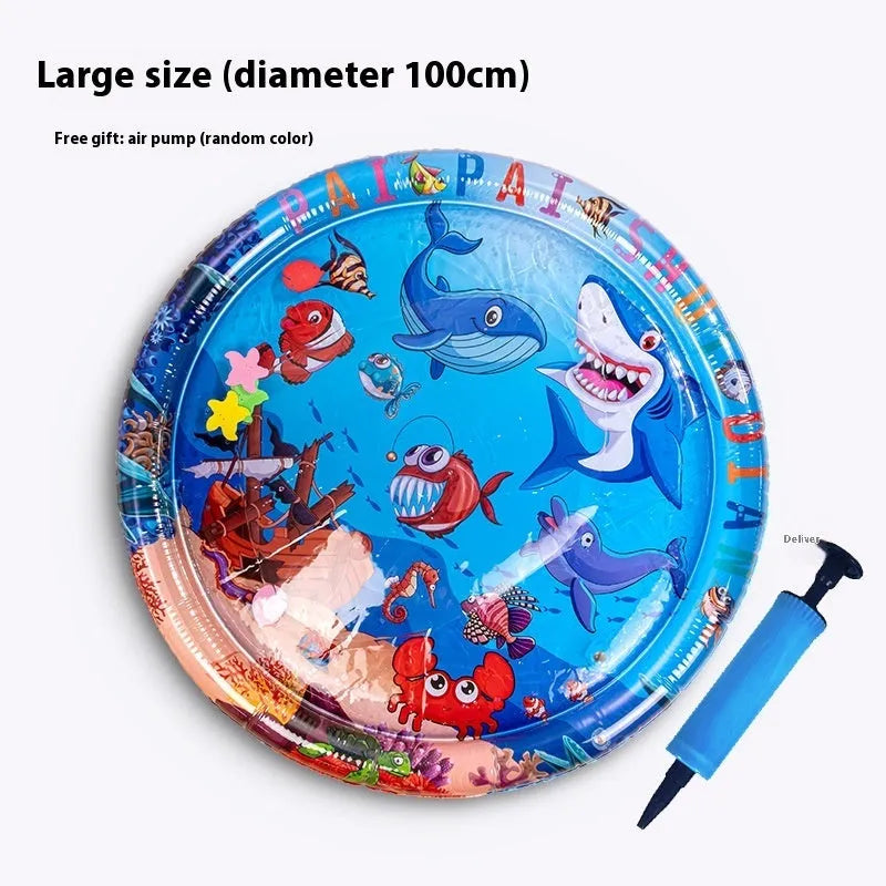 PVC inflatable pet cooling water cushion in dolphin design showing water injection valve
