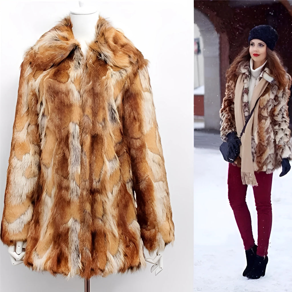 Women's tiger pattern faux fur slim leather jacket on a hanger