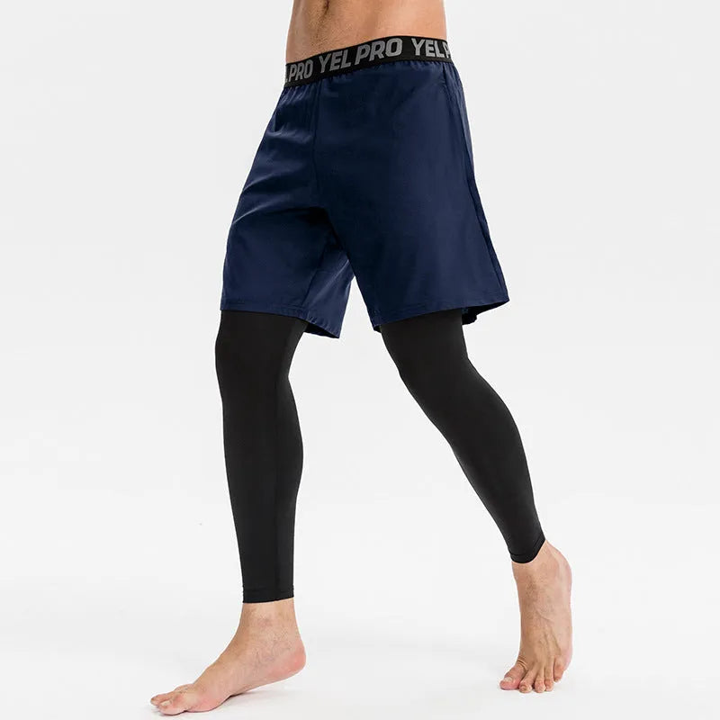 Men's grey quick-drying high elastic tight pants for fitness and running sports.