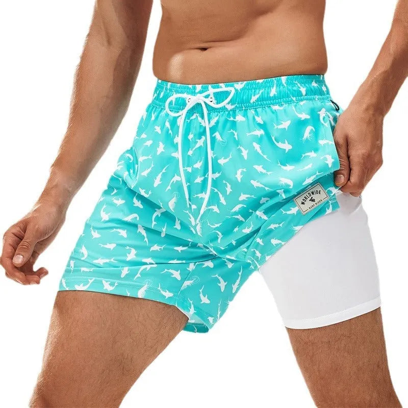 Men's loose fit quick-drying swimming trunks in spandex with colourful pattern options