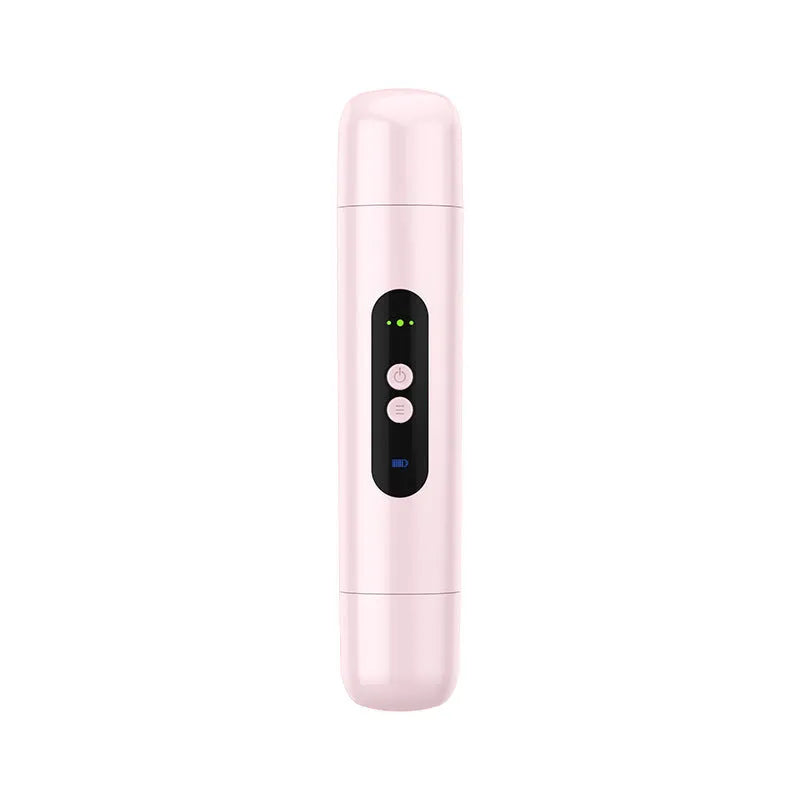 Pink and white portable electric armpit hair trimmer with USB charging cable