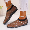 Women's colourful rhinestone mesh flat sandals with rubber sole