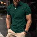 Men's solid colour polo shirt with short sleeves and button lapel in cotton blend fabric