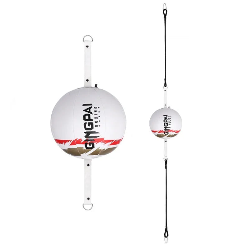 Black, green and black, and white hanging boxing speed ball for reaction training