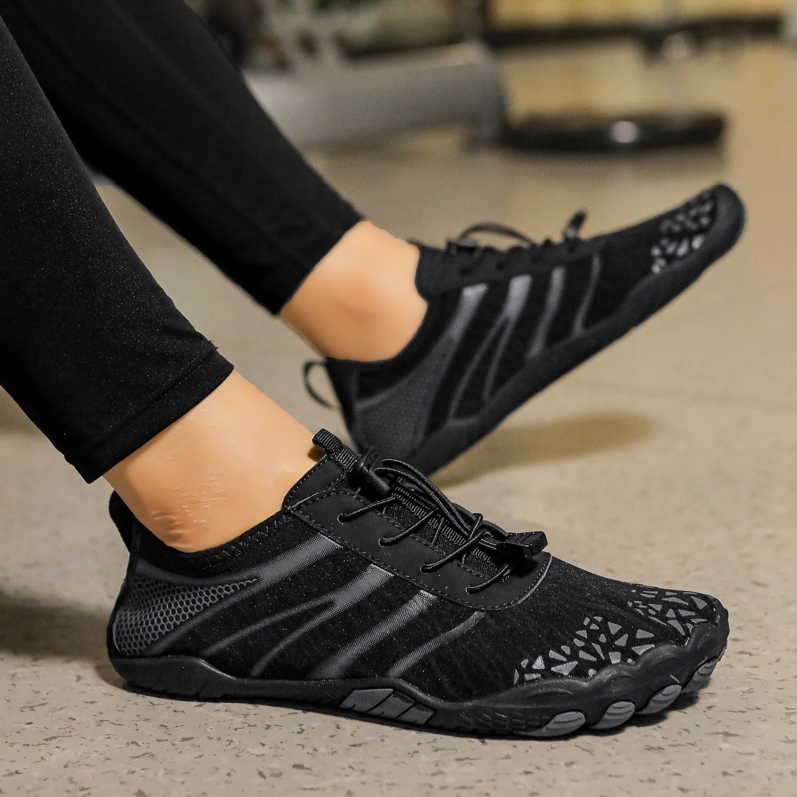 Unisex casual beach running shoes with Lycra stretch fabric uppers in beige colour.