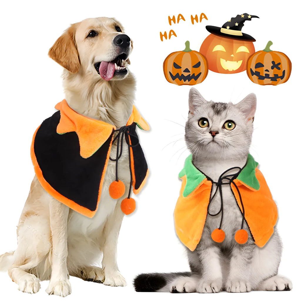 Halloween pumpkin pet cloak reversible design for dogs and cats with plush material