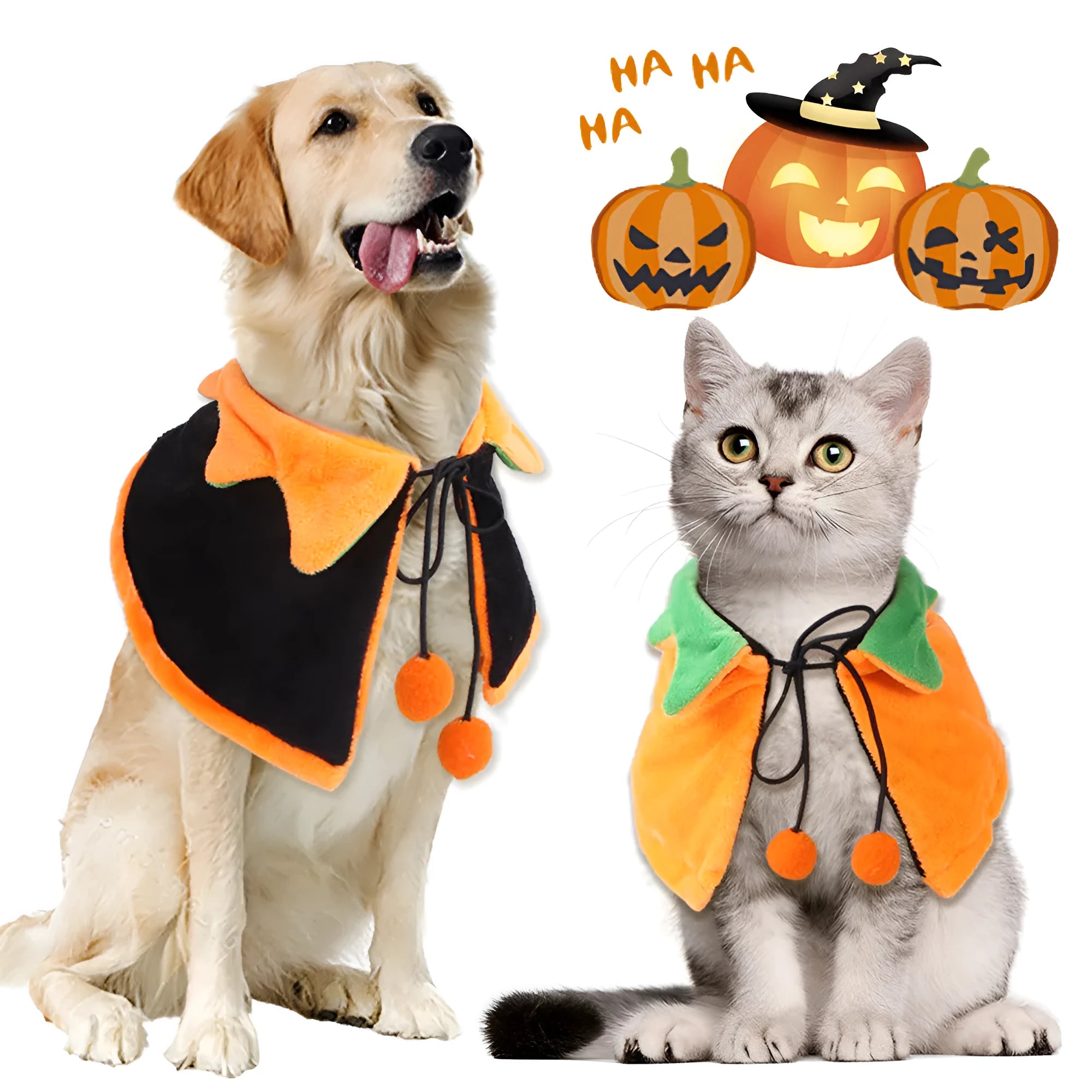Halloween pumpkin pet cloak reversible design for dogs and cats with plush material