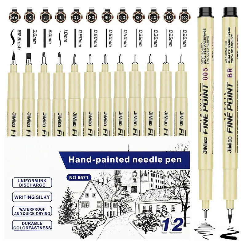 Needle pen with cartoon syringe design showing 133mm black plastic body for drawing and writing