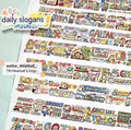 Sheet of cute cartoon character stickers on Japanese paper for haemorrhoid tape packaging and planners.
