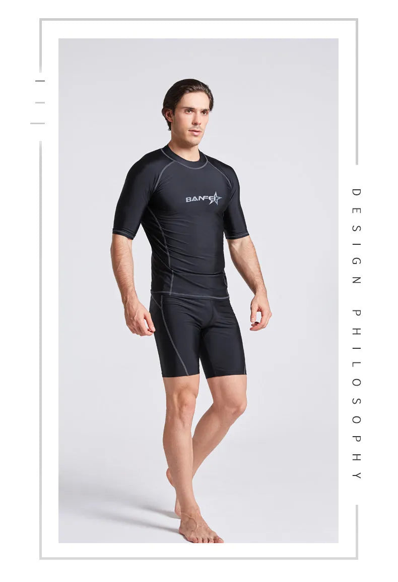Men's half sleeve swimwear set for swimming snorkeling surfing with quick-dry nylon fabric
