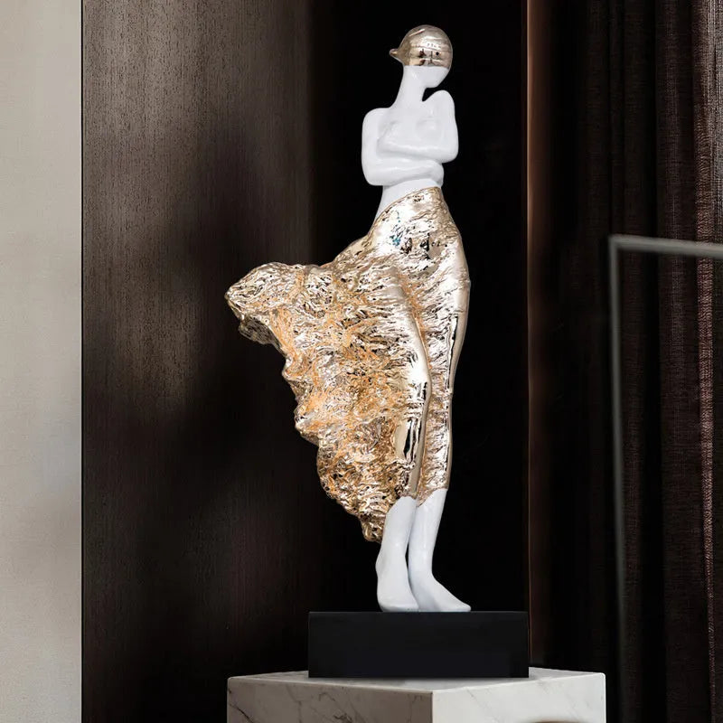 48cm tall sculptured beauty character ornament in rose gold or silver finish for modern home decor