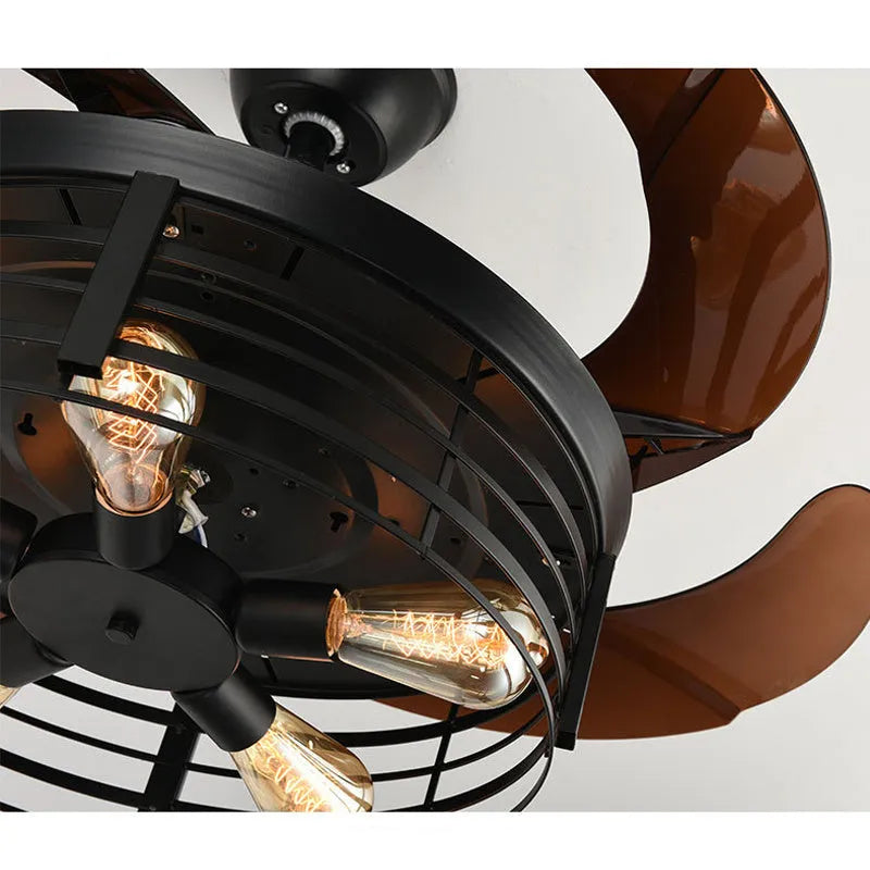 42-inch industrial retro ceiling fan lamp with invisible blades and integrated light fixture
