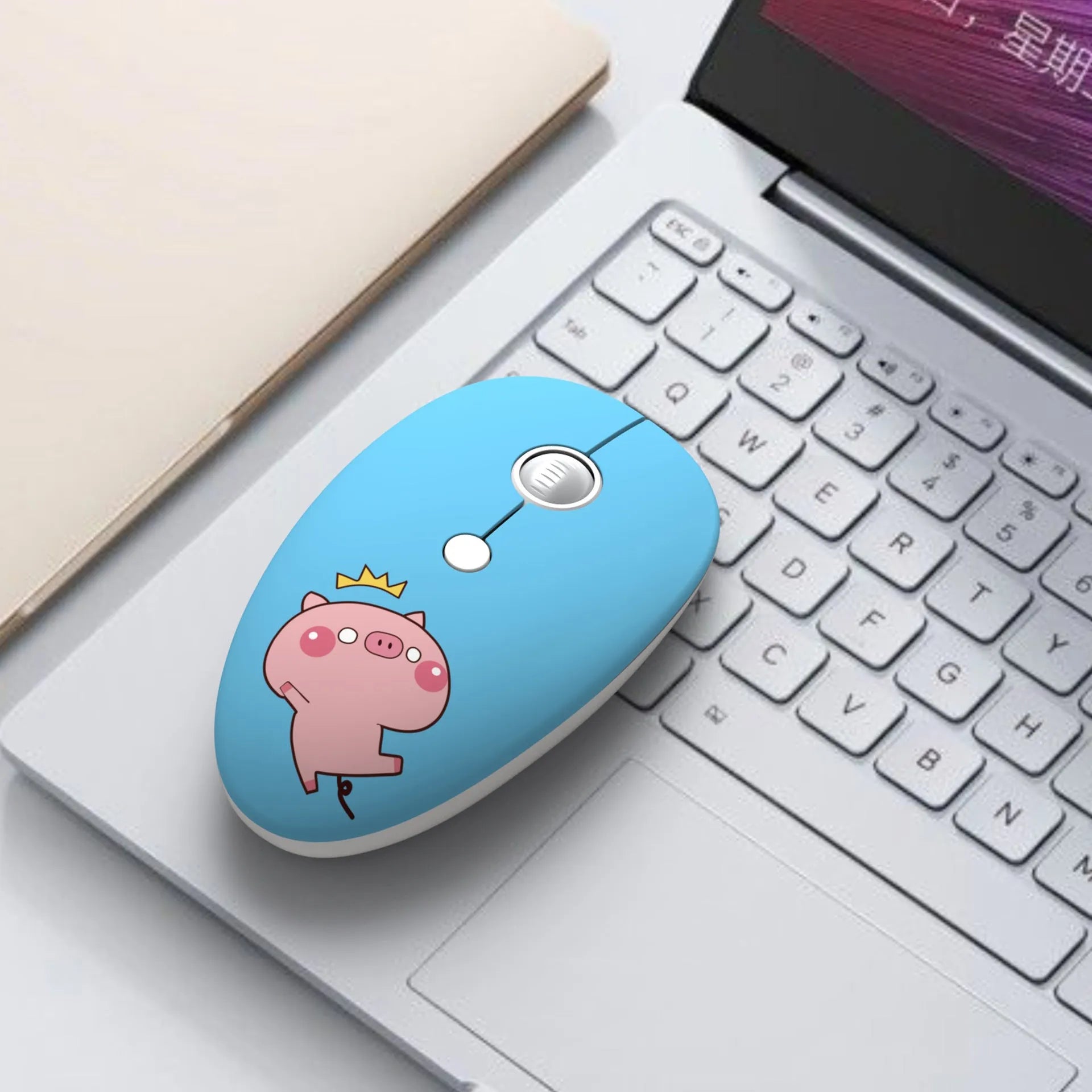 Wireless cartoon animal mini mouse showing blue rabbit, green bear, pink pig, and yellow tiger designs