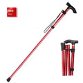 Aluminium alloy folding walking cane shown extended and collapsed, with non-slip handle.