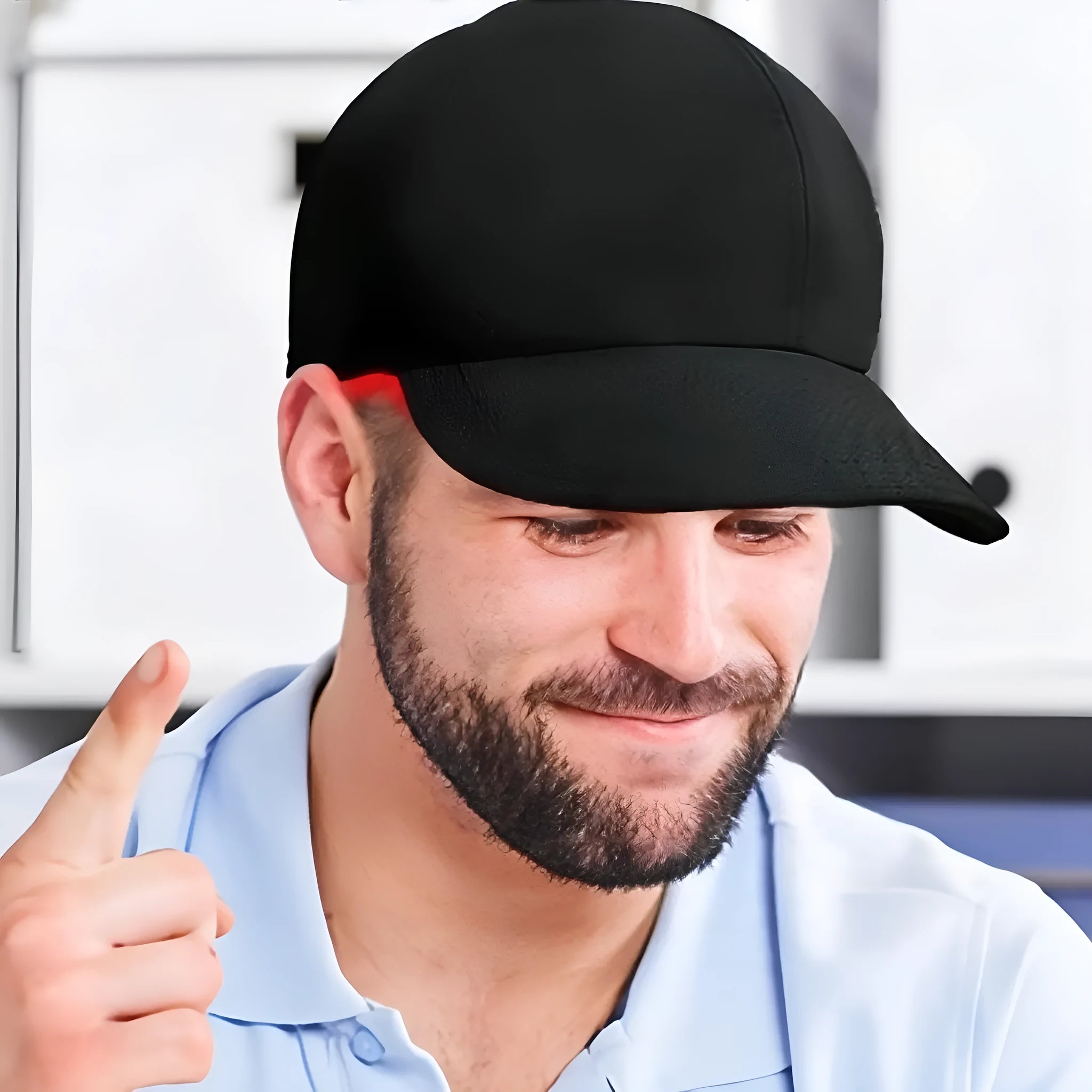 Black duckbill cap with 180 red LED lights for hair growth therapy