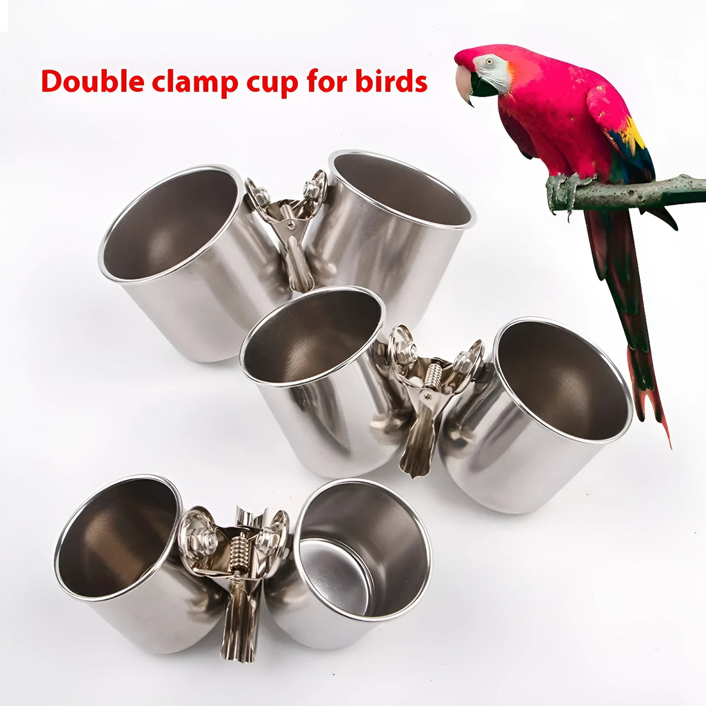 Stainless steel outdoor bird feeder in natural metallic colour with cage design for garden bird feeding
