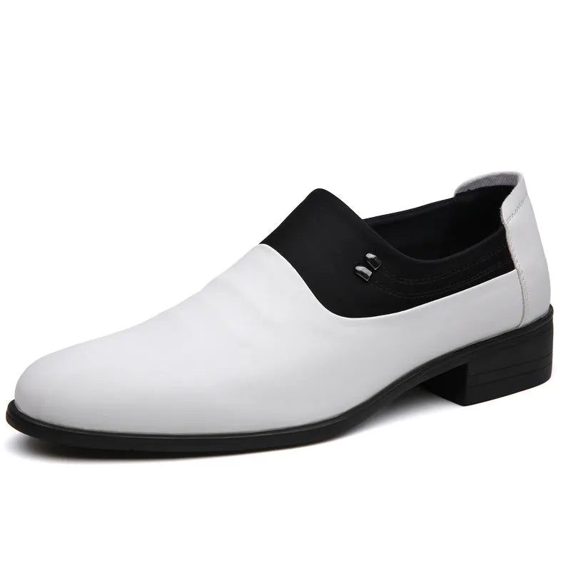 Men's business leather pointed toe pumps in white with low-top PU upper and rubber sole