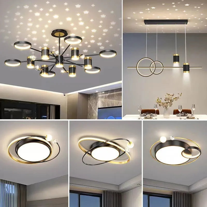 Black iron pendant lamp with 13-head Nordic star design and remote control