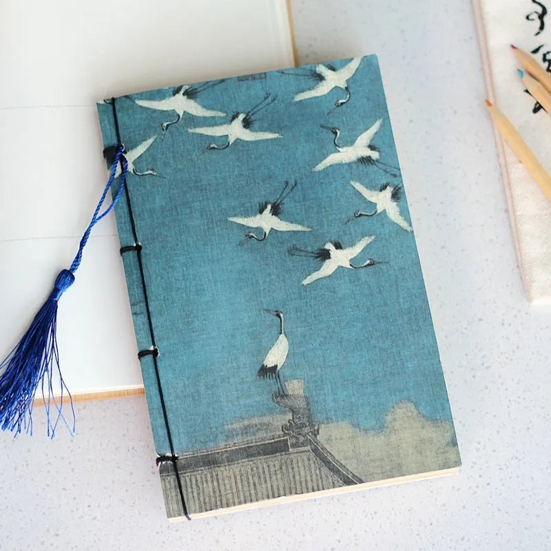 A5 antique wire-bound notebook with retro Chinese painting design on glossy embossed cover