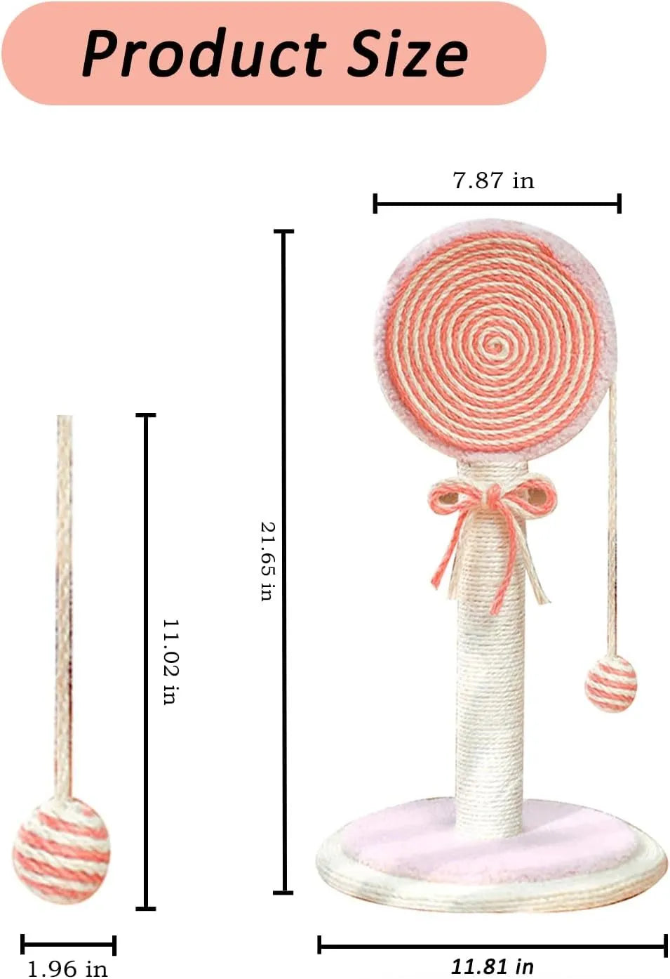 Blue cat scratching post with hanging ball on sturdy wooden base