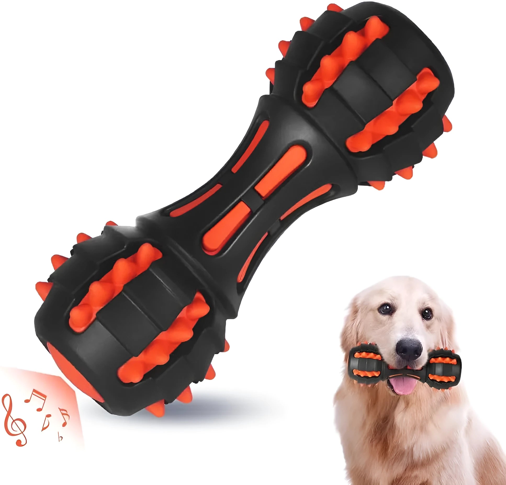 Red dumbbell-shaped natural rubber dog chew toy for aggressive chewers with double-layer construction