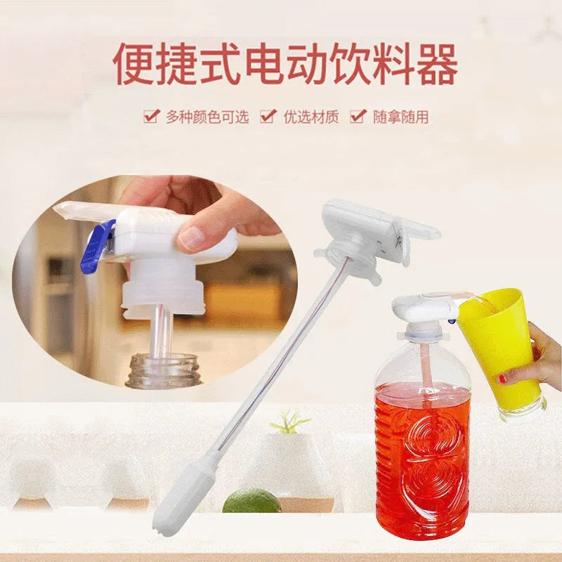 Electric milk and juice pumping device with long straw and blue press handle on colour box