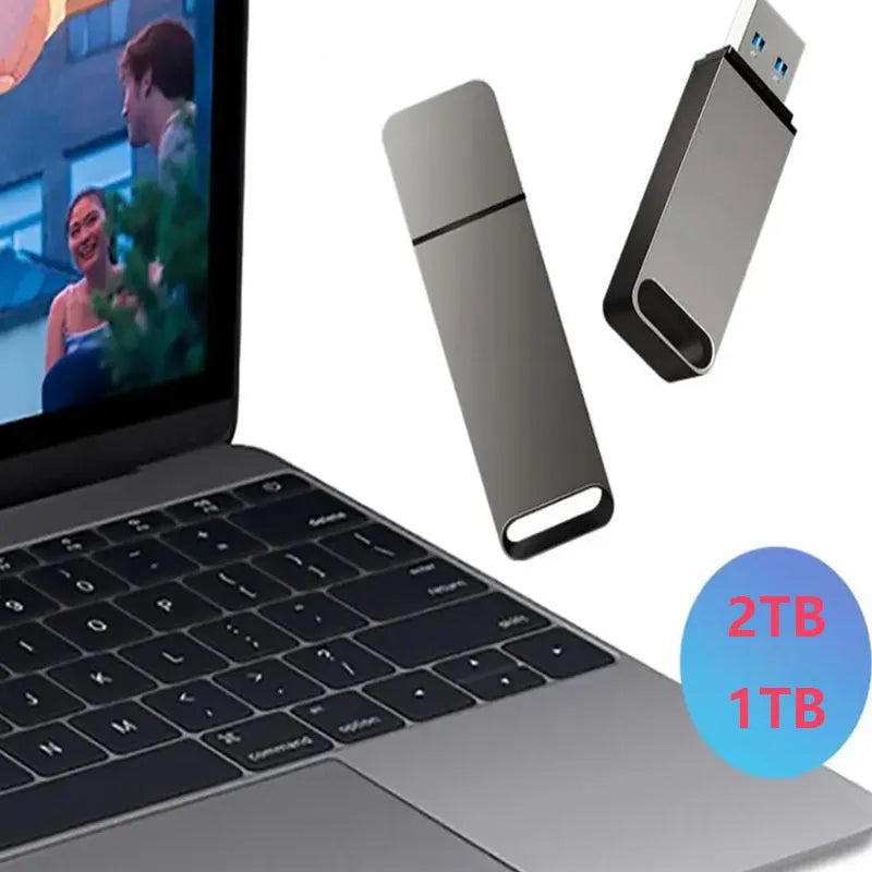 Customisable metal USB flash drive in black, red, or silver with capacities from 1TB to 16TB.