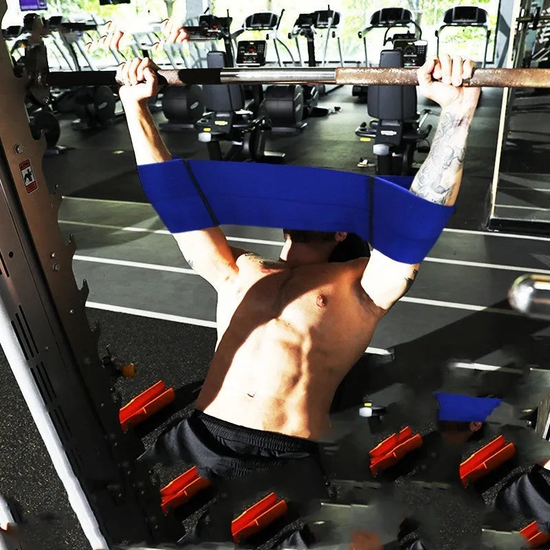 Elastic elbow support bandage for sports, shown in various colours: red, grey, blue, and black.
