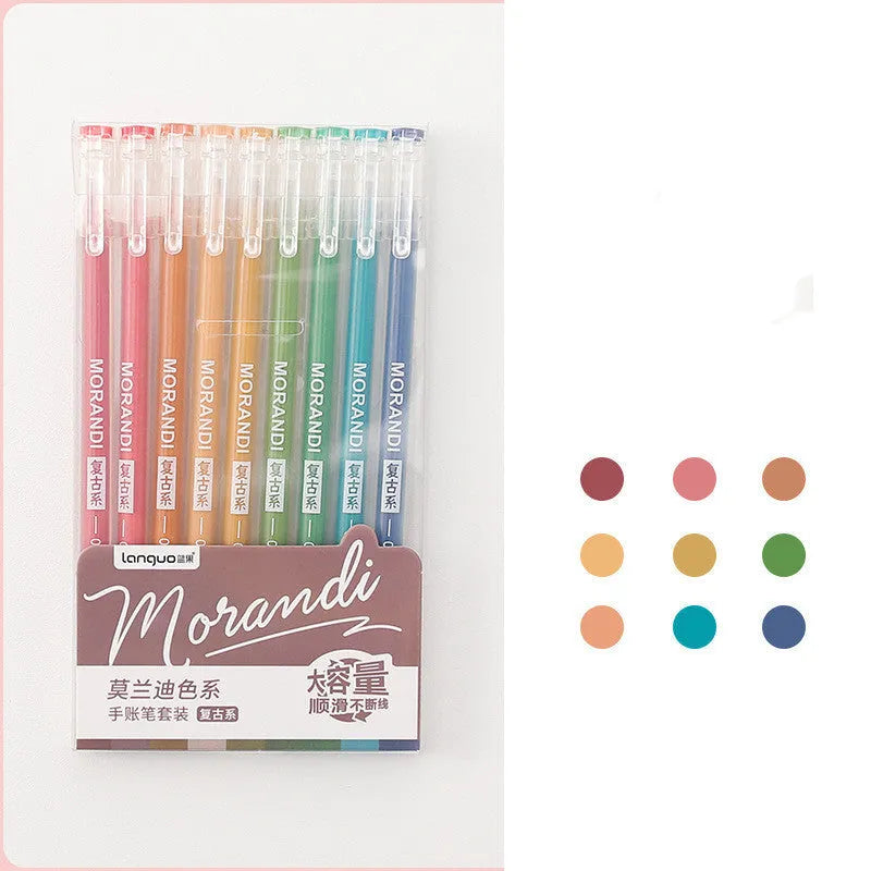Set of nine solid colour gel pens with 0.5mm needle tips in Nordic, Retro, Salt, or Sweet series