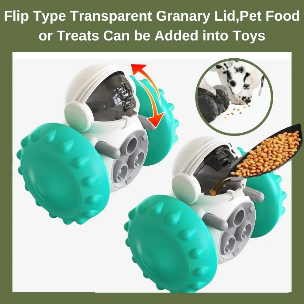 Robot-design self-balancing dog treat dispenser toy for small pets in multiple colour options