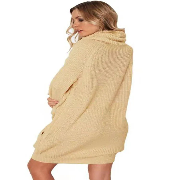 Women's mid-length loose lapel sweater in imitation cashmere fabric with side pockets