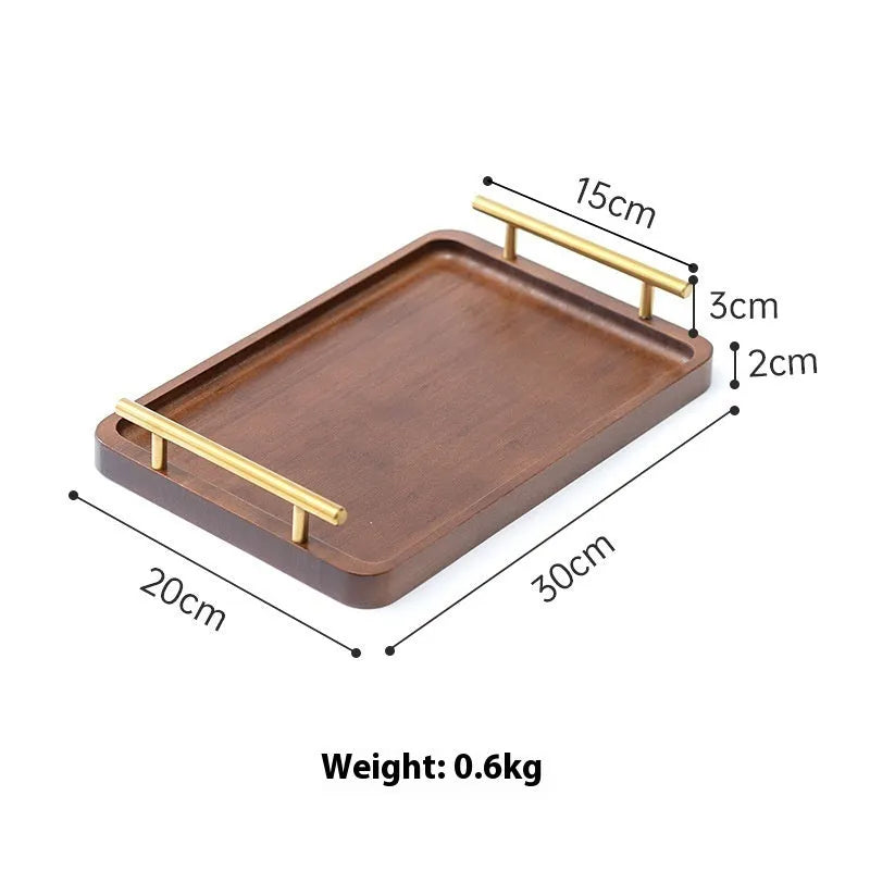 Brown handle bamboo barbecue serving tray square shape for hotel dining and coffee shops