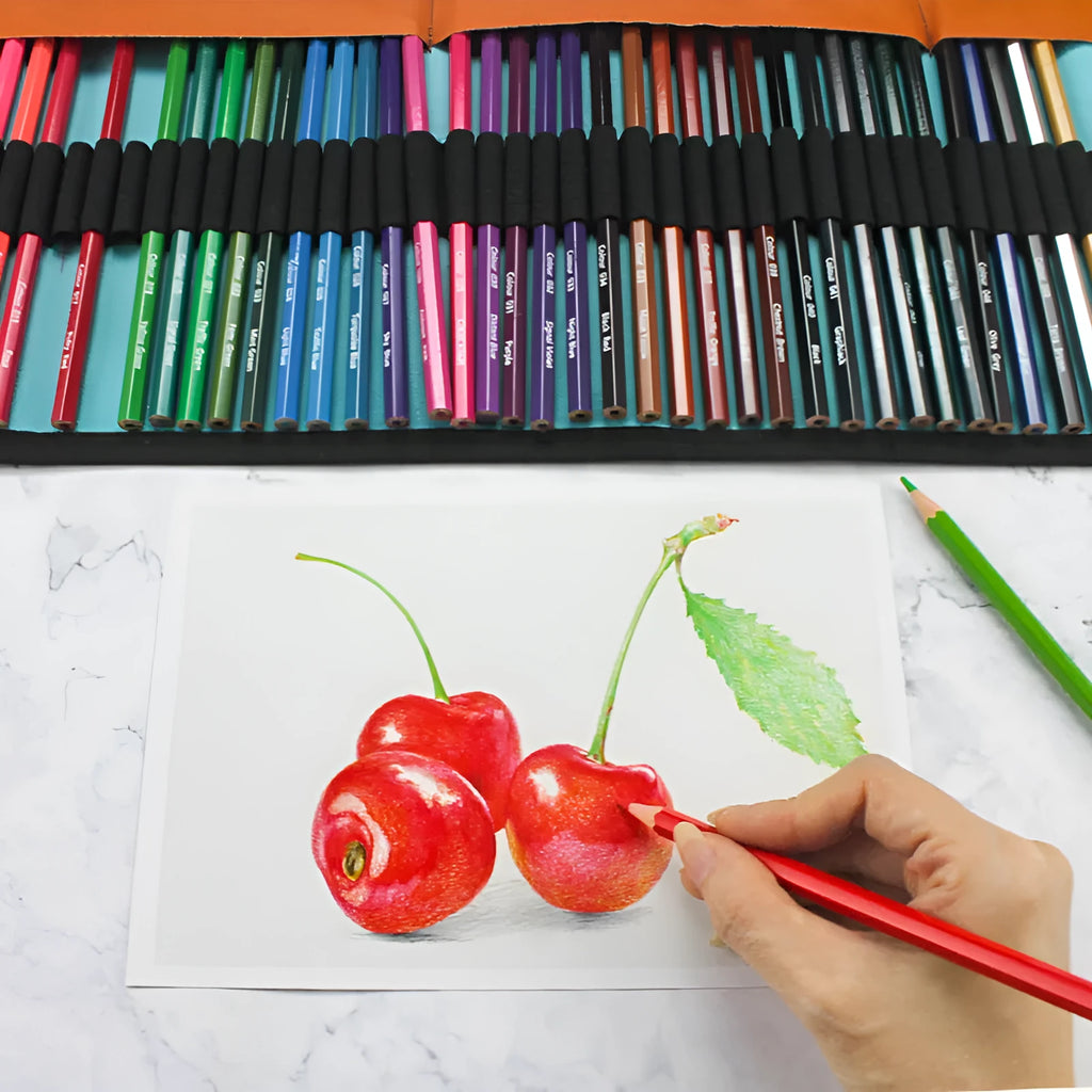 Set of 50 wooden coloured pencils in a wooden storage case for oil painting.