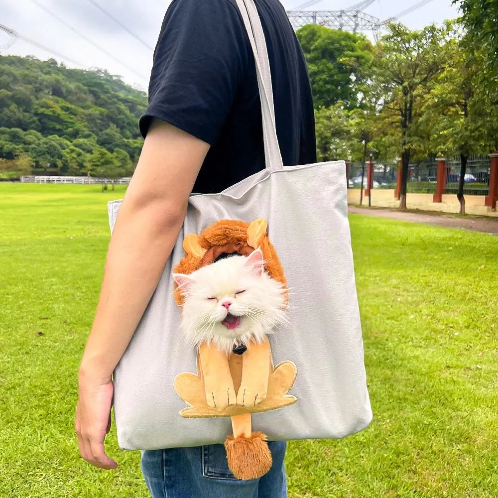 Canvas pet carrier backpack with cartoon pattern for cats and small dogs