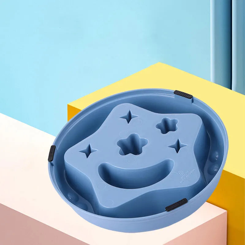 Dog slow feeder bowl with moon, star, and wing pattern in blue colour, large capacity design for feeding and water