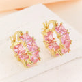 Geometric U-shaped women's earrings with crystal zirconium elements in black, pink, or white variants